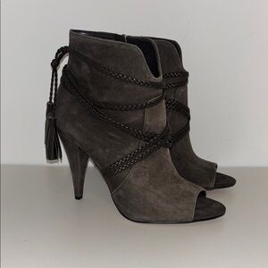Brown Suede Peep-Toe Ankle Boots